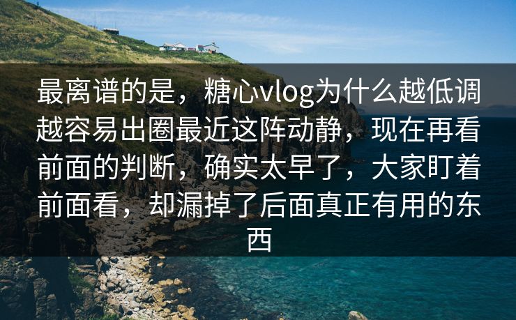 最离谱的是，糖心vlog为什么越低调越容易出圈最近这阵动静，现在再看前面的判断，确实太早了，大家盯着前面看，却漏掉了后面真正有用的东西