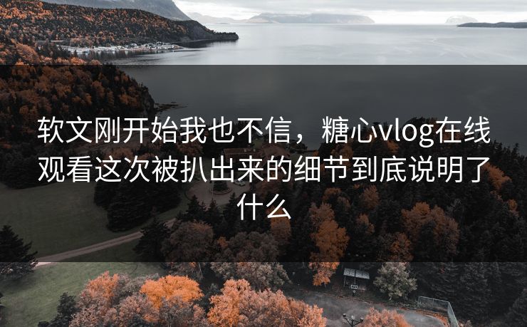 软文刚开始我也不信,糖心vlog在线观看这次被扒出来的细节到底说明了什么 软文刚开始我也不信,糖心vlog在线观看这次被扒出来的细节到底说明了什么